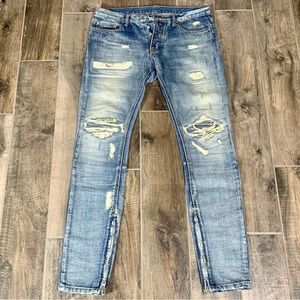 MNML M1 Repaired Denim Blue Jeans: W32 Skinny Denim